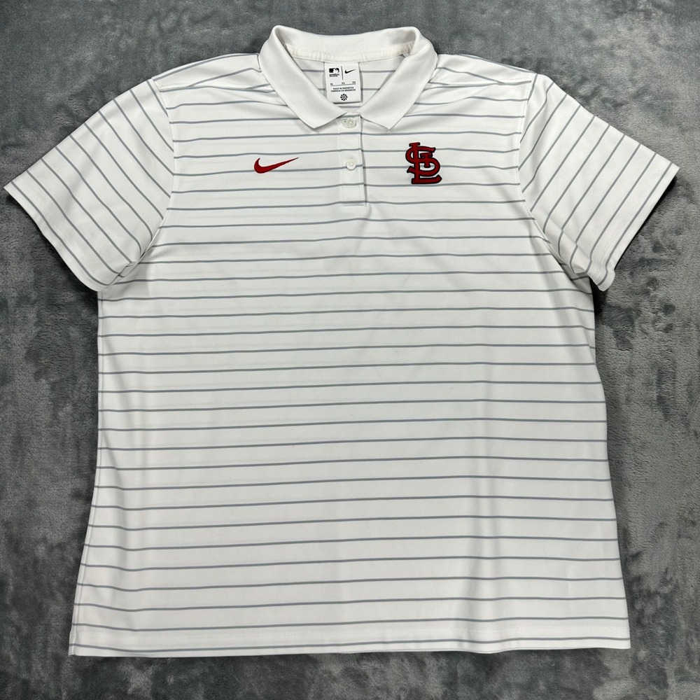 St Louis Cardinals Nike MLB Authentic Collection Polo Mens XL White Striped